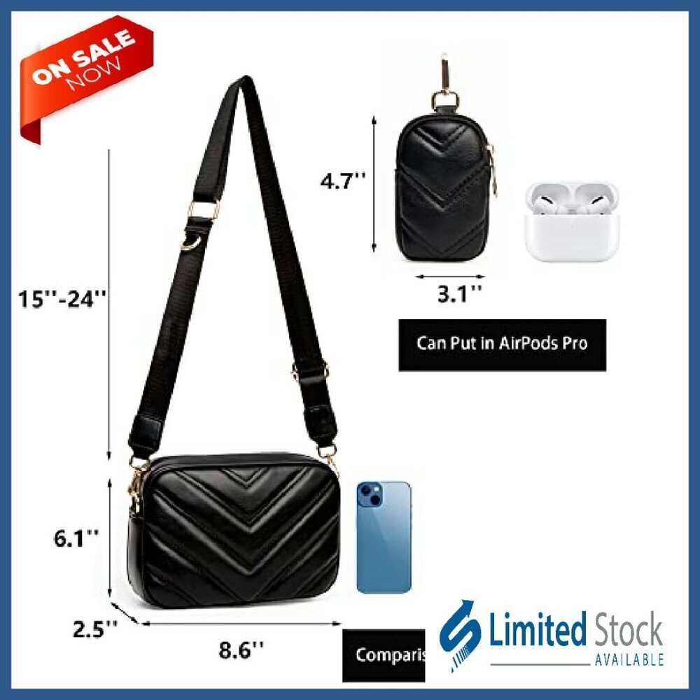 Quilted Vegan Leather Crossbody Bag with Coin Purse, Adjustable Strap - Picture 7 of 8